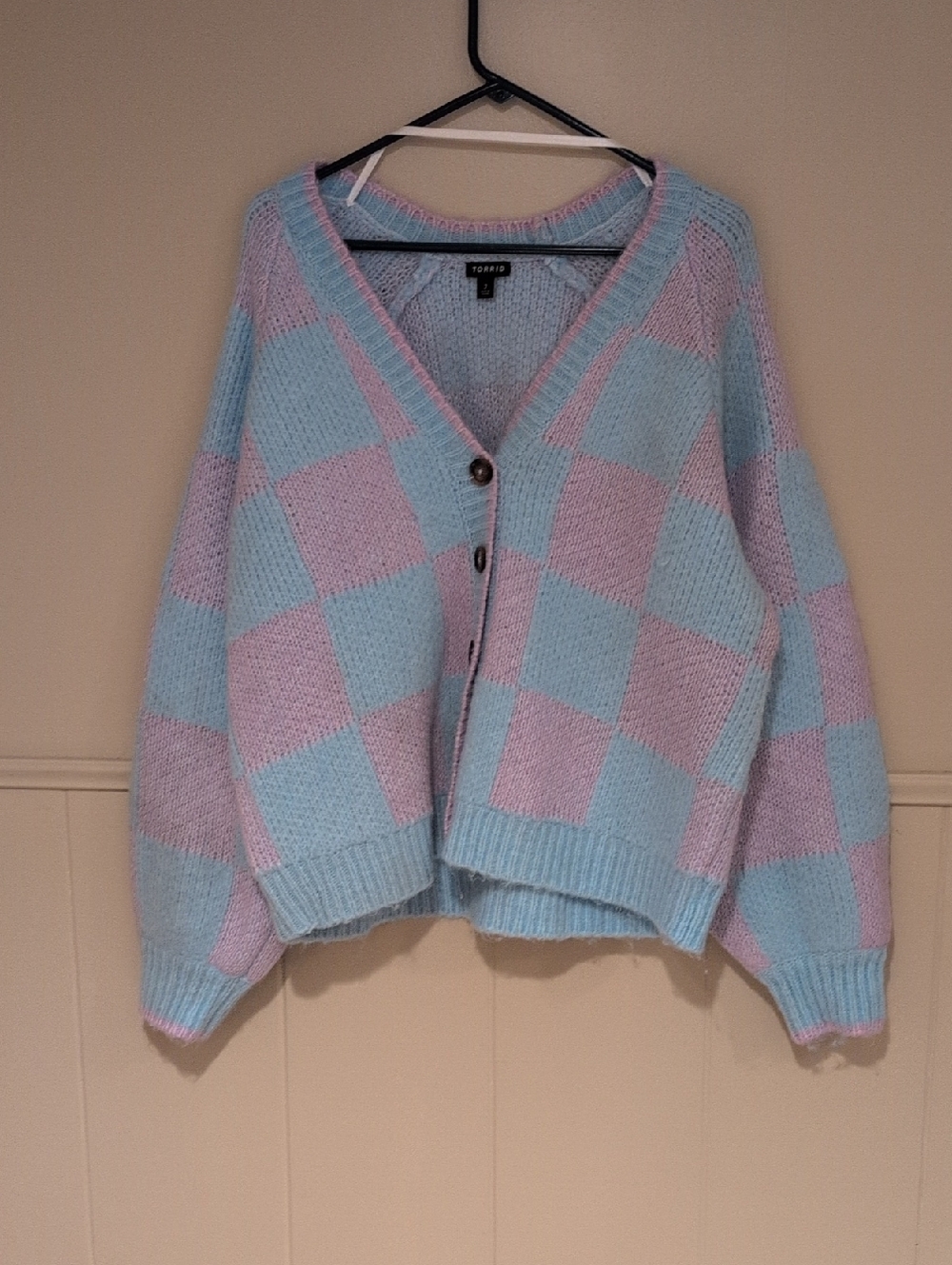 Torrid Pastel Blue & Pink Checker Knit Cardigan